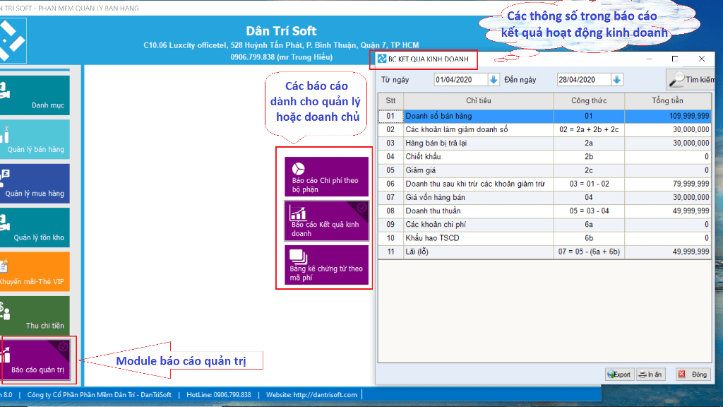 Báo cáo kinh doanh dantrisoft