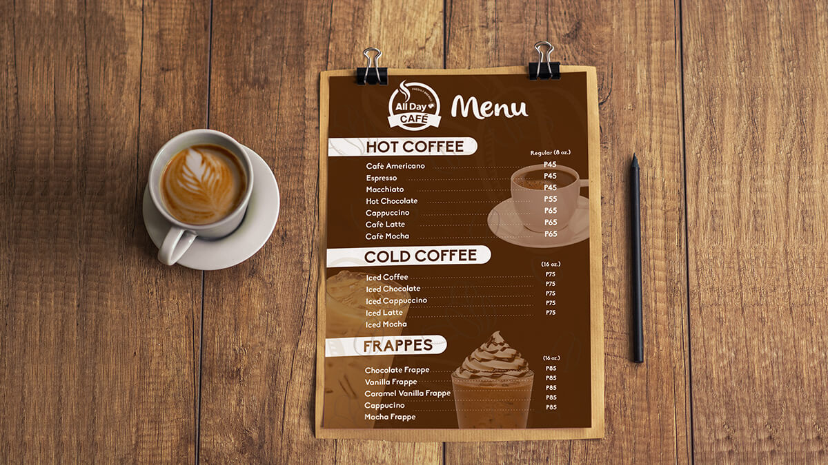 Thiết kế menu quán cafe trên một tờ