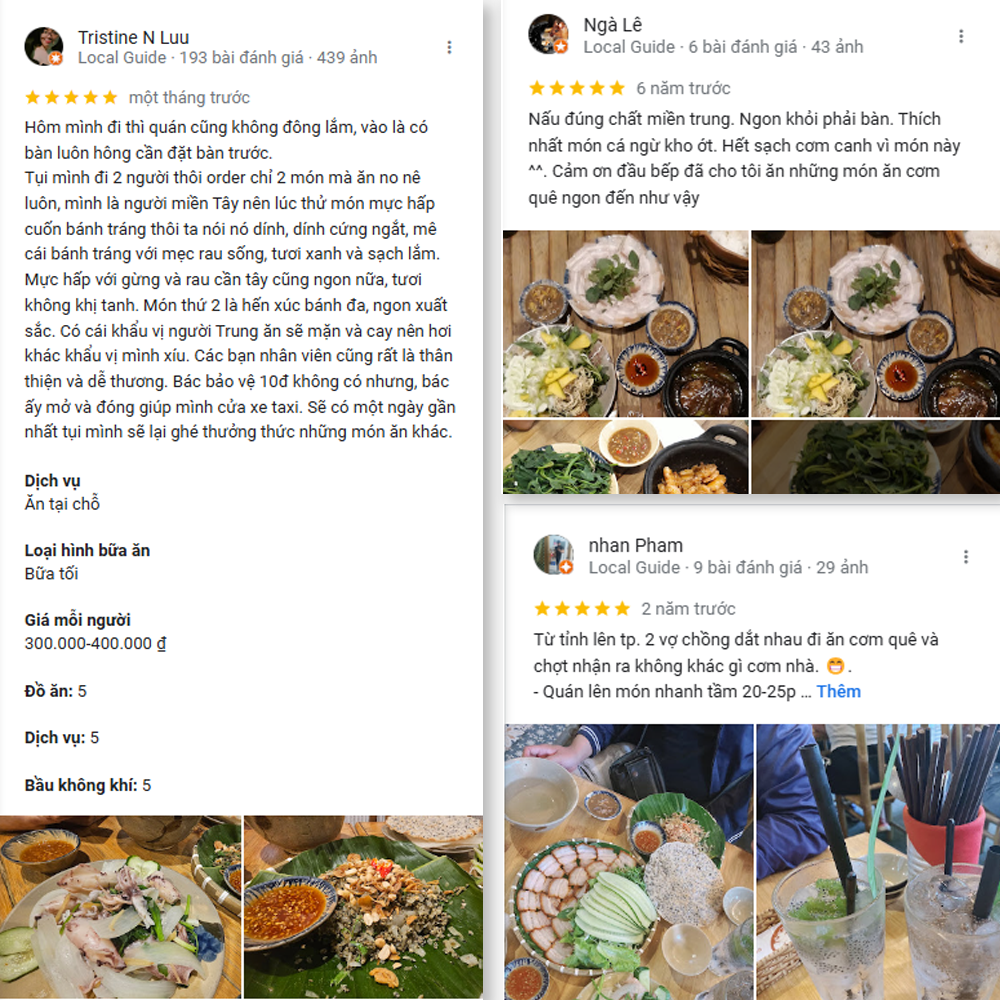 Feedback menu Cơm Quê Mười Khó trên Google Map