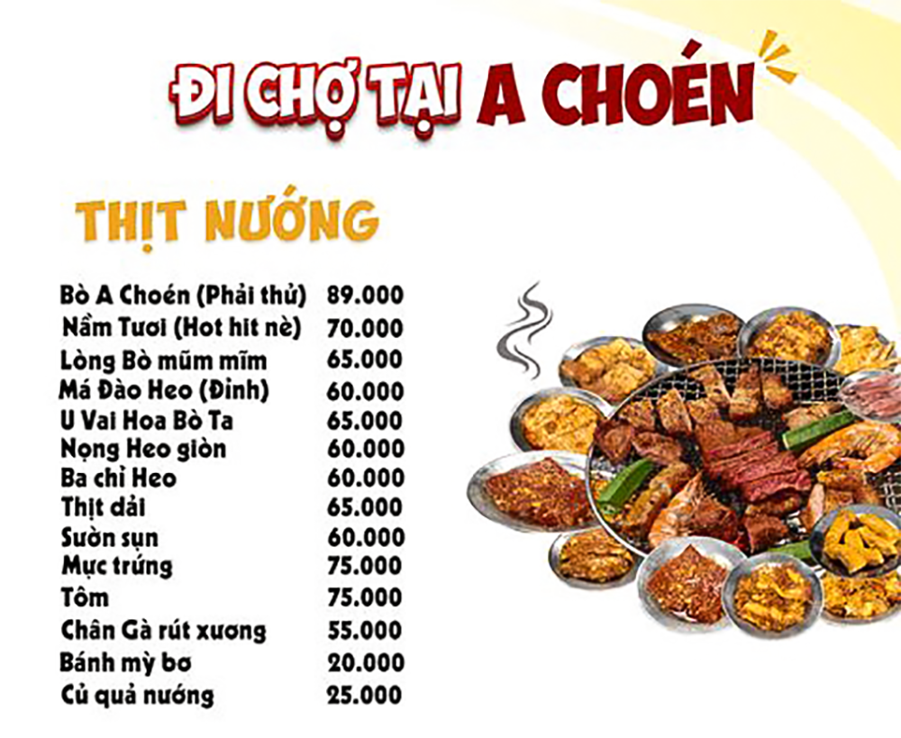 Menu nướng A Choén