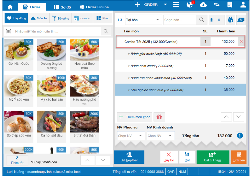 Thiết lập giá combo cho quán fast food trên phần mềm MISA CukCuk