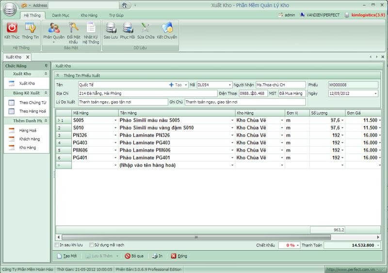 Phần mềm quản lý nguyên vật liệu Perfect Warehouse