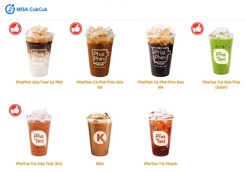 Menu đồ uống tại Circle K